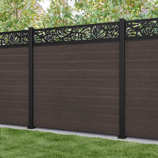 Classic Botanic Fence Panel - Mid Brown - with our aluminium posts