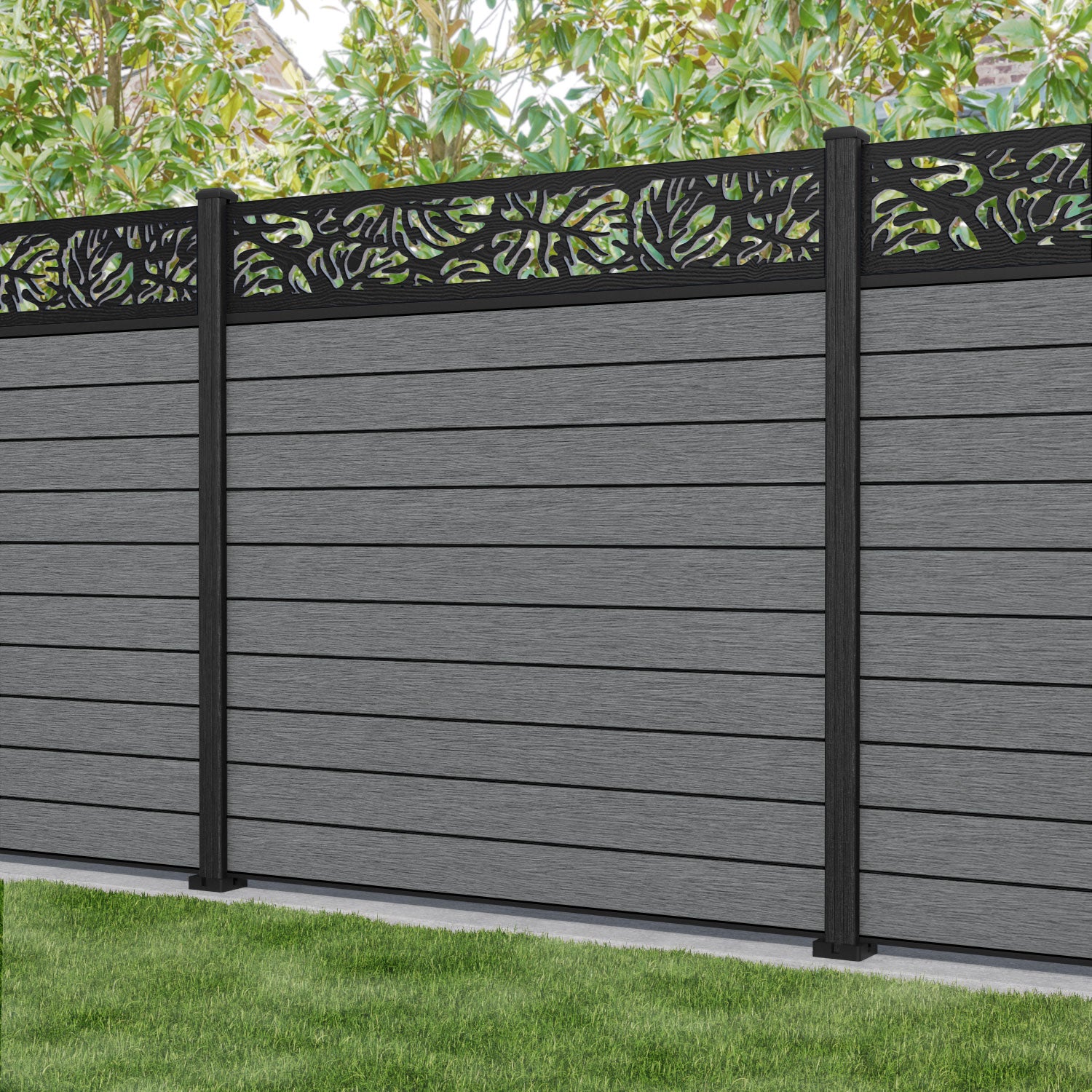 Fusion Botanic Fence Panel - Mid Grey - with our composite posts