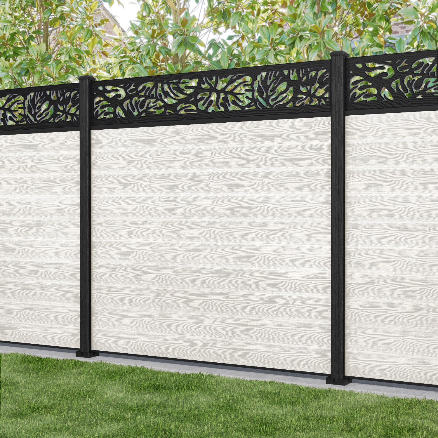Classic Botanic Curved Top Fence Panel - Light Stone - with our composite posts