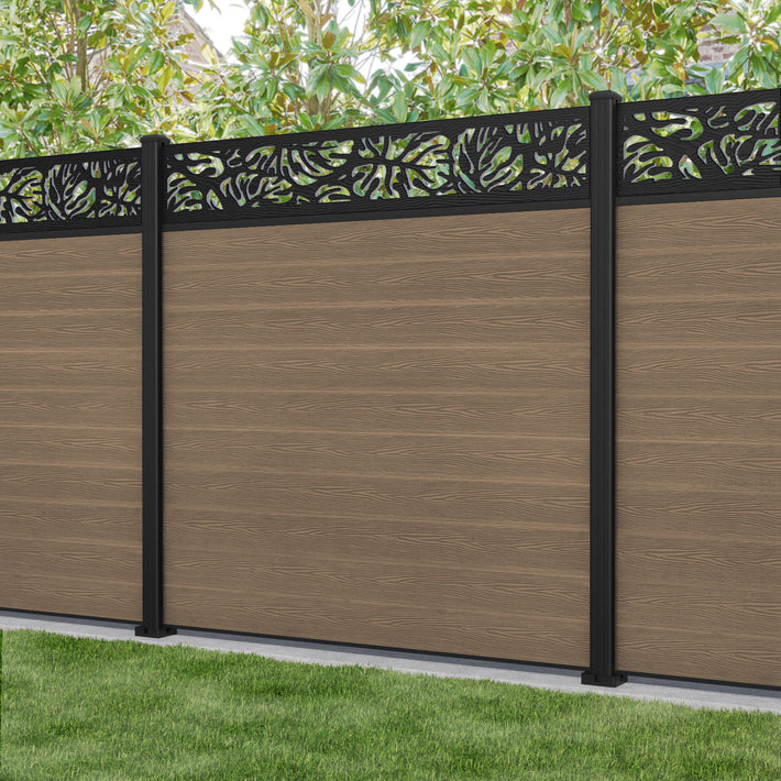 Classic Botanic Fence Panel - Teak - with our aluminium posts