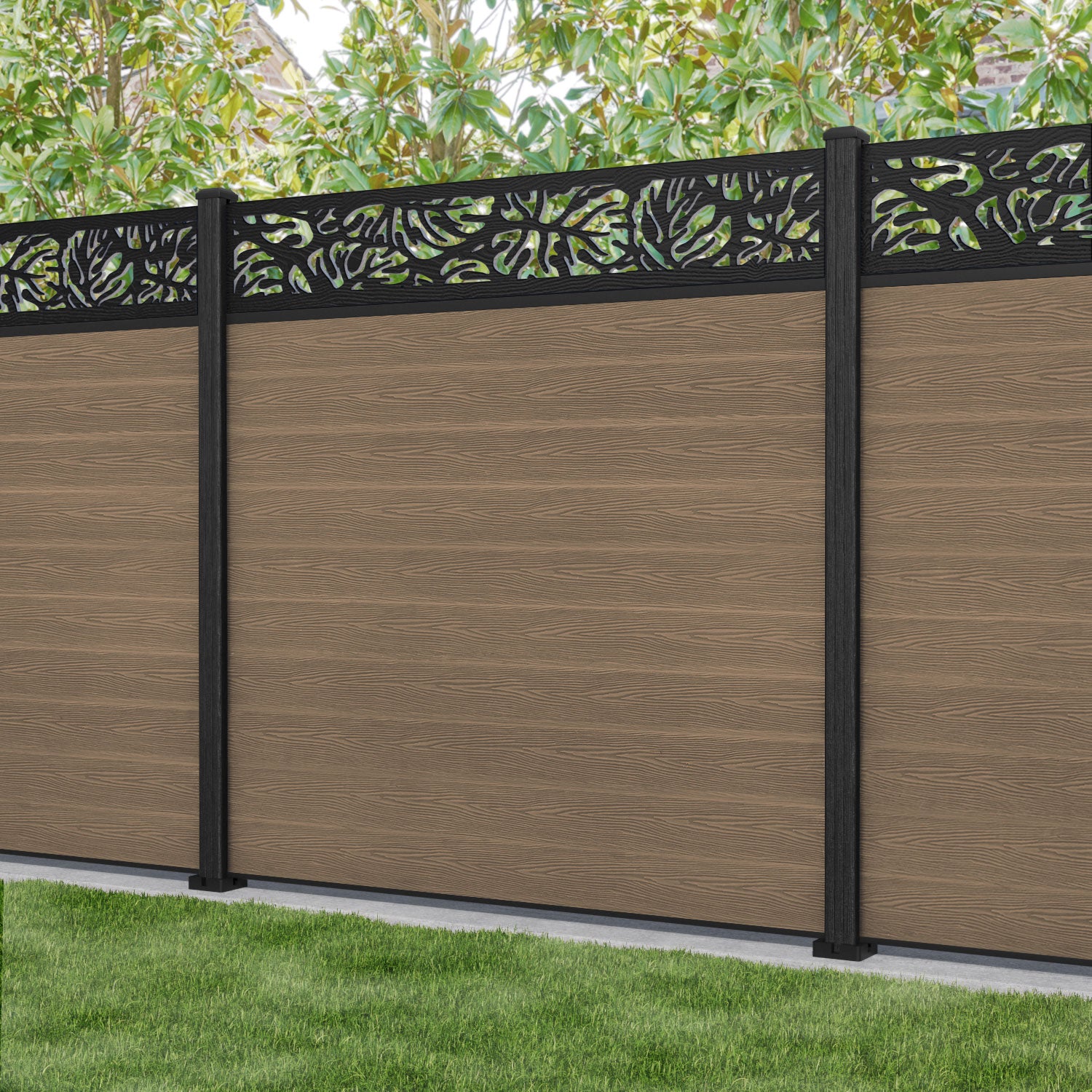 Classic Botanic Fence Panel - Teak - with our composite posts