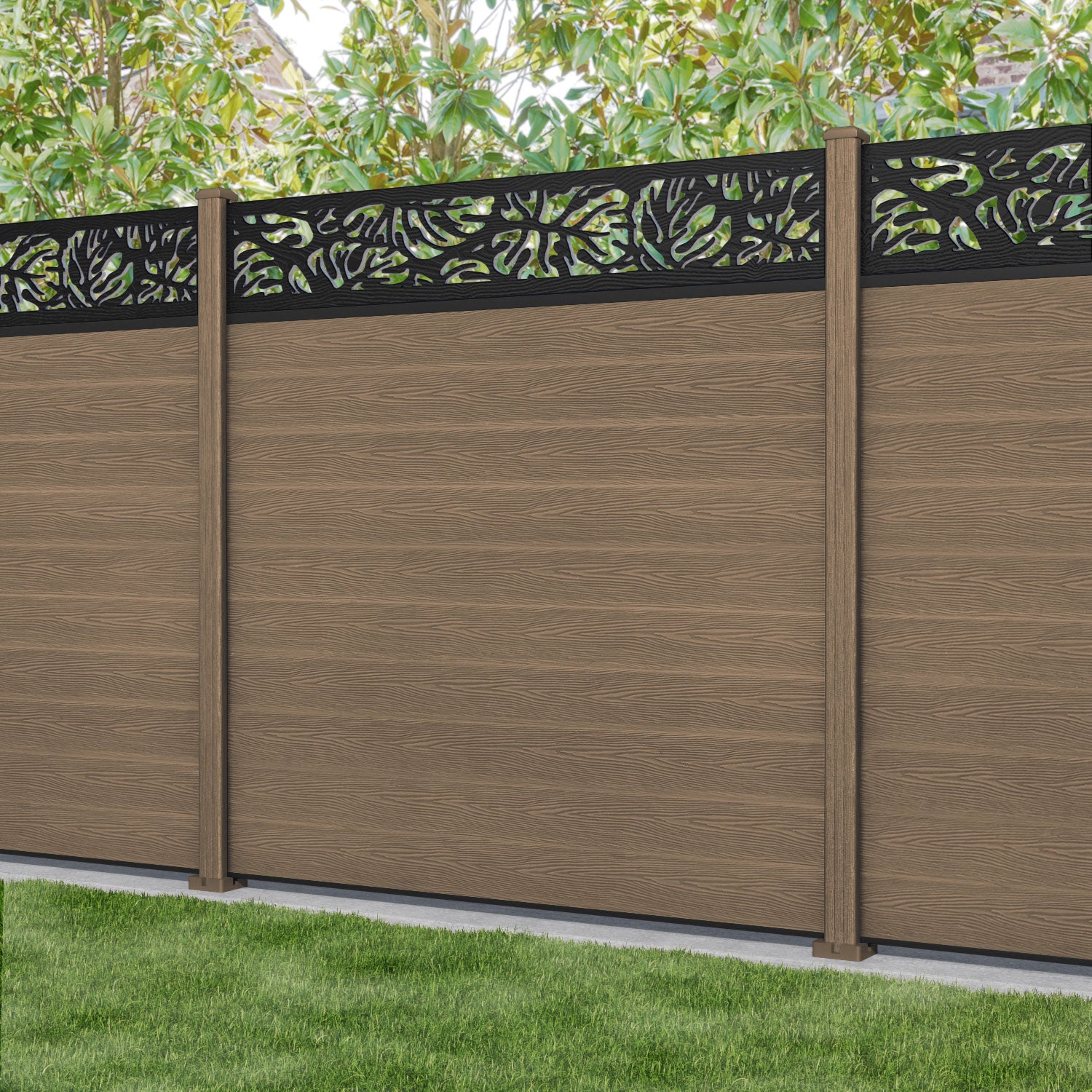 Classic Botanic Fence Panel - Teak - with our composite posts