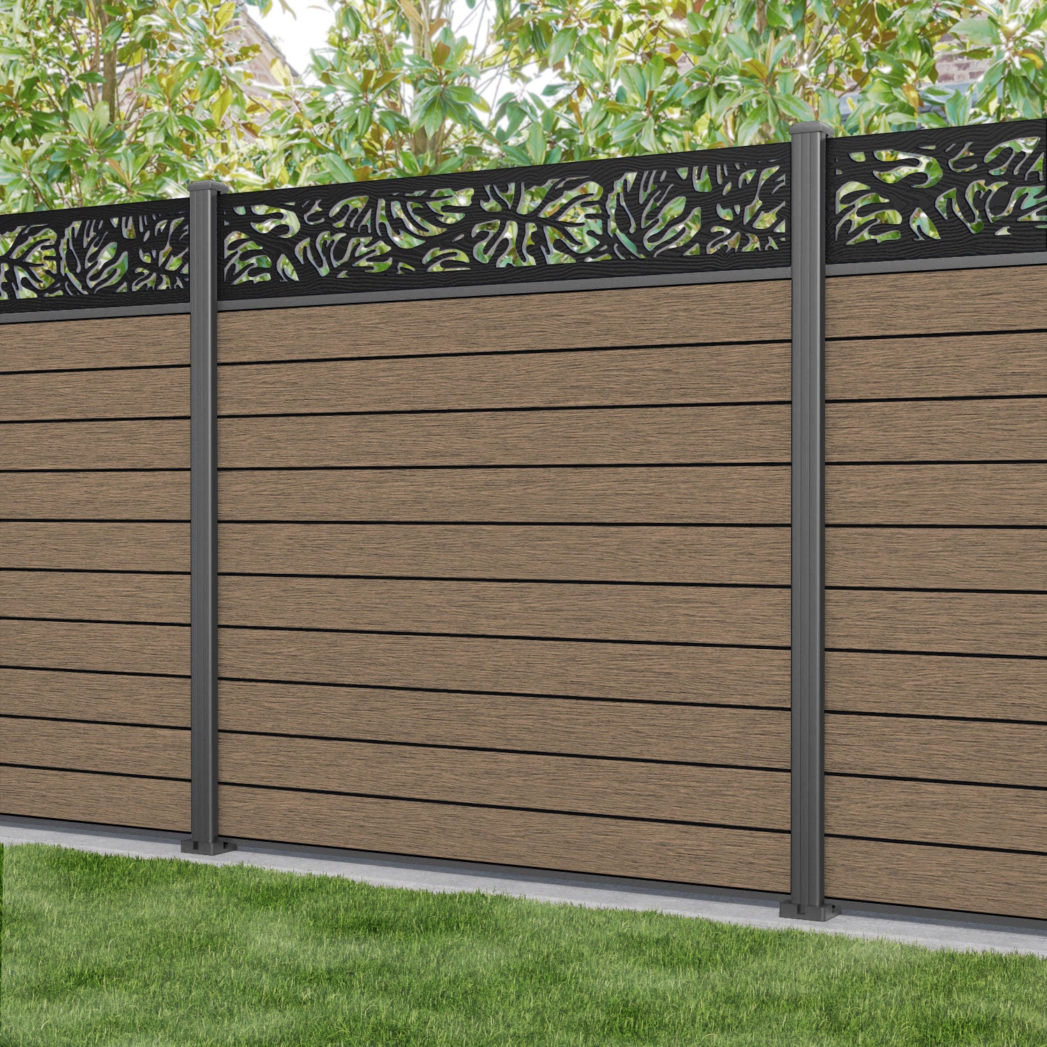 Fusion Botanic Fence Panel - Teak - with our aluminium posts