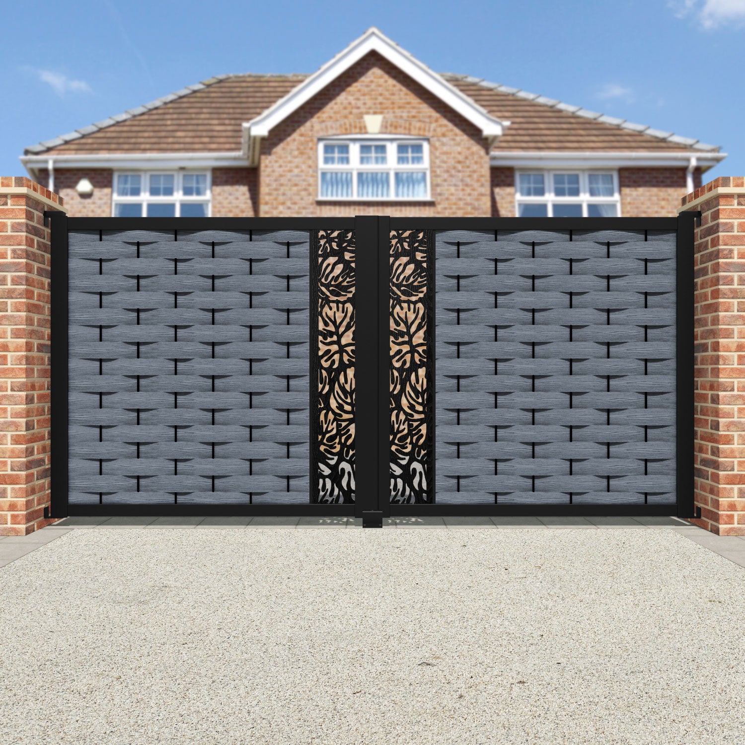Ripple Botanic Straight Top Driveway Gate - Anthracite - Middle Screen