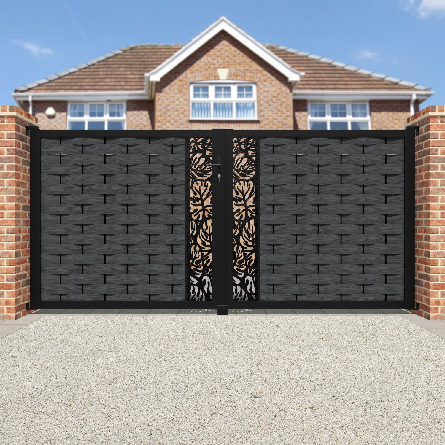 Ripple Botanic Straight Top Driveway Gate - Dark Grey - Middle Screen