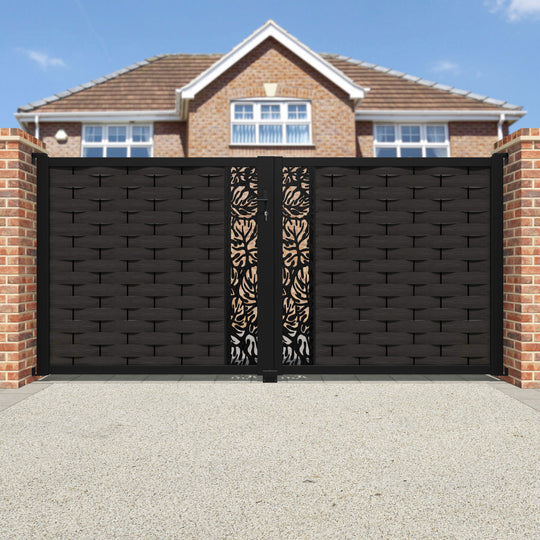 Ripple Botanic Straight Top Driveway Gate - Dark Oak - Middle Screen
