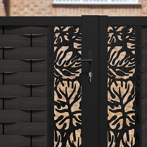 Ripple Botanic Straight Top Driveway Gate - Dark Oak - Middle & End Screen