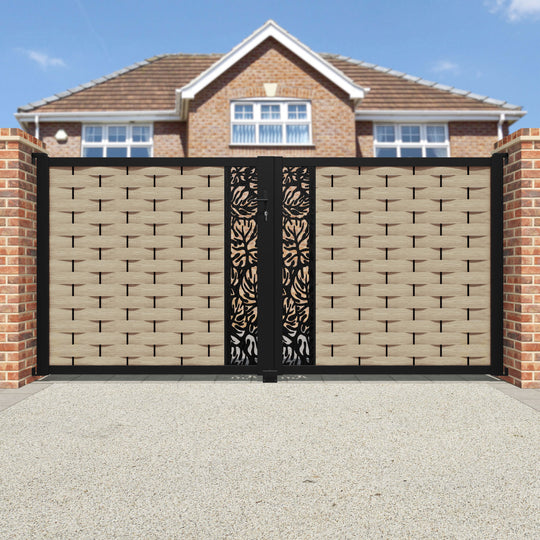 Ripple Botanic Straight Top Driveway Gate - Light Oak - Middle Screen
