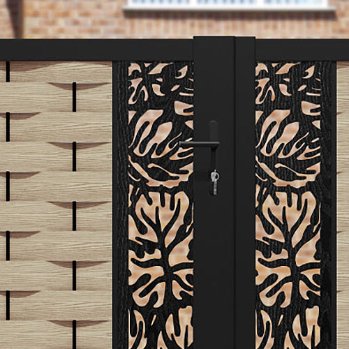 Ripple Botanic Straight Top Driveway Gate - Light Oak - Middle & End Screen