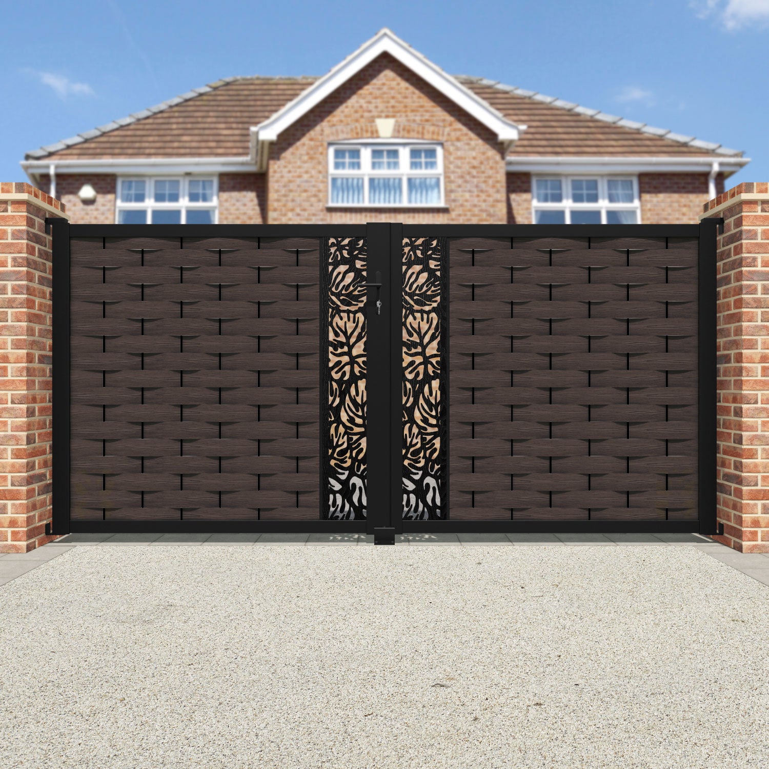Ripple Botanic Straight Top Driveway Gate - Mid Brown - Middle Screen