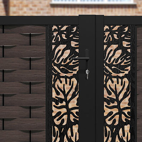 Ripple Botanic Straight Top Driveway Gate - Mid Brown - Middle & End Screen