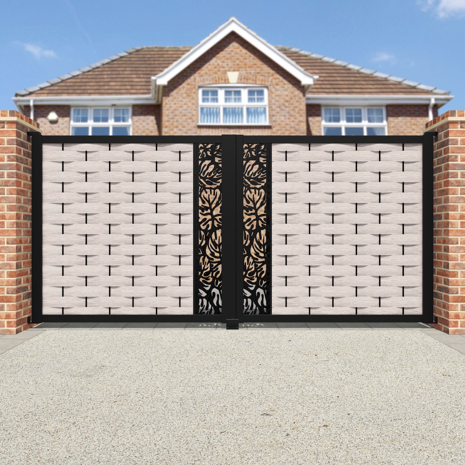 Ripple Botanic Straight Top Driveway Gate - Mid Stone - Middle Screen