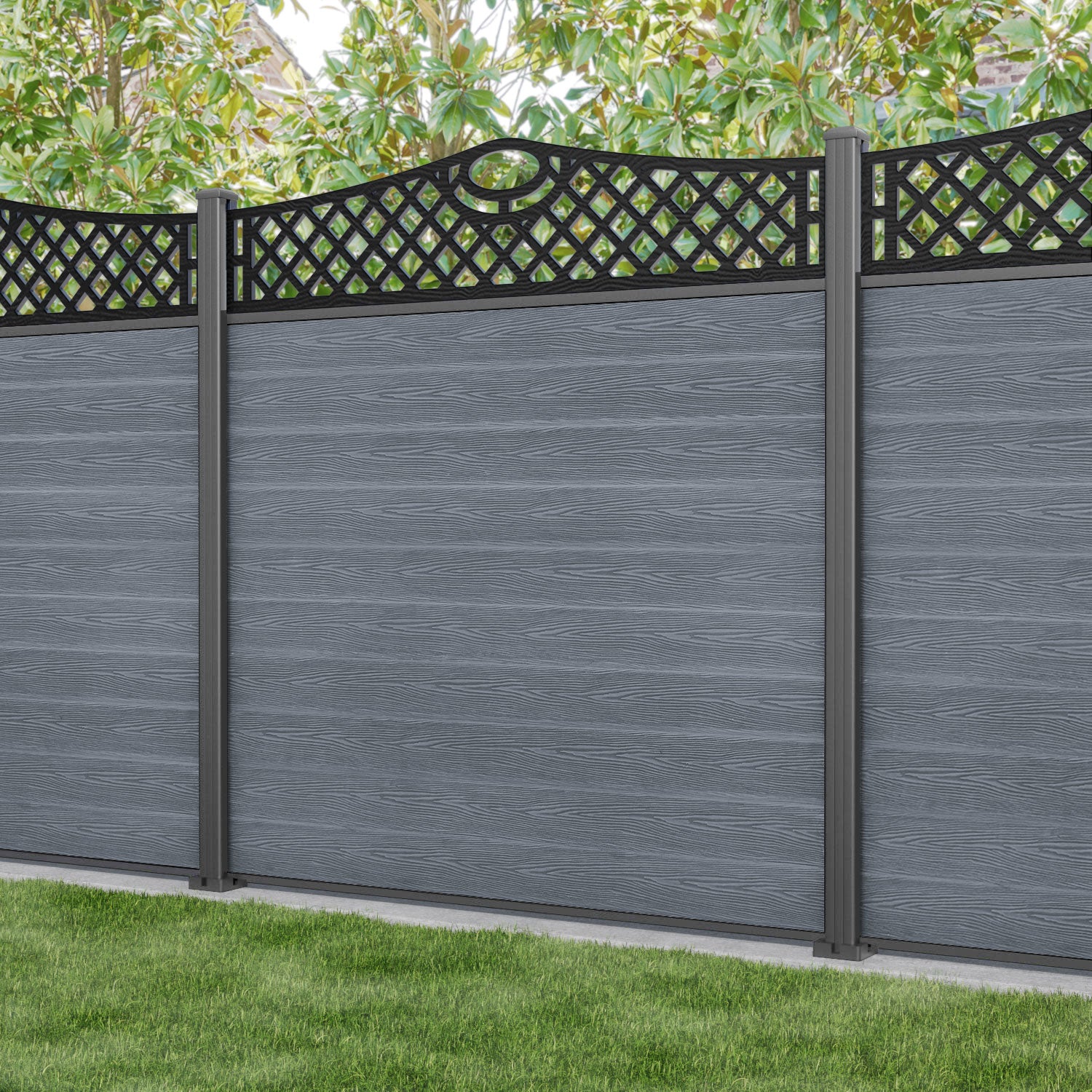 Classic Oxford Curved Top Fence Panel - Anthracite - with our aluminium posts