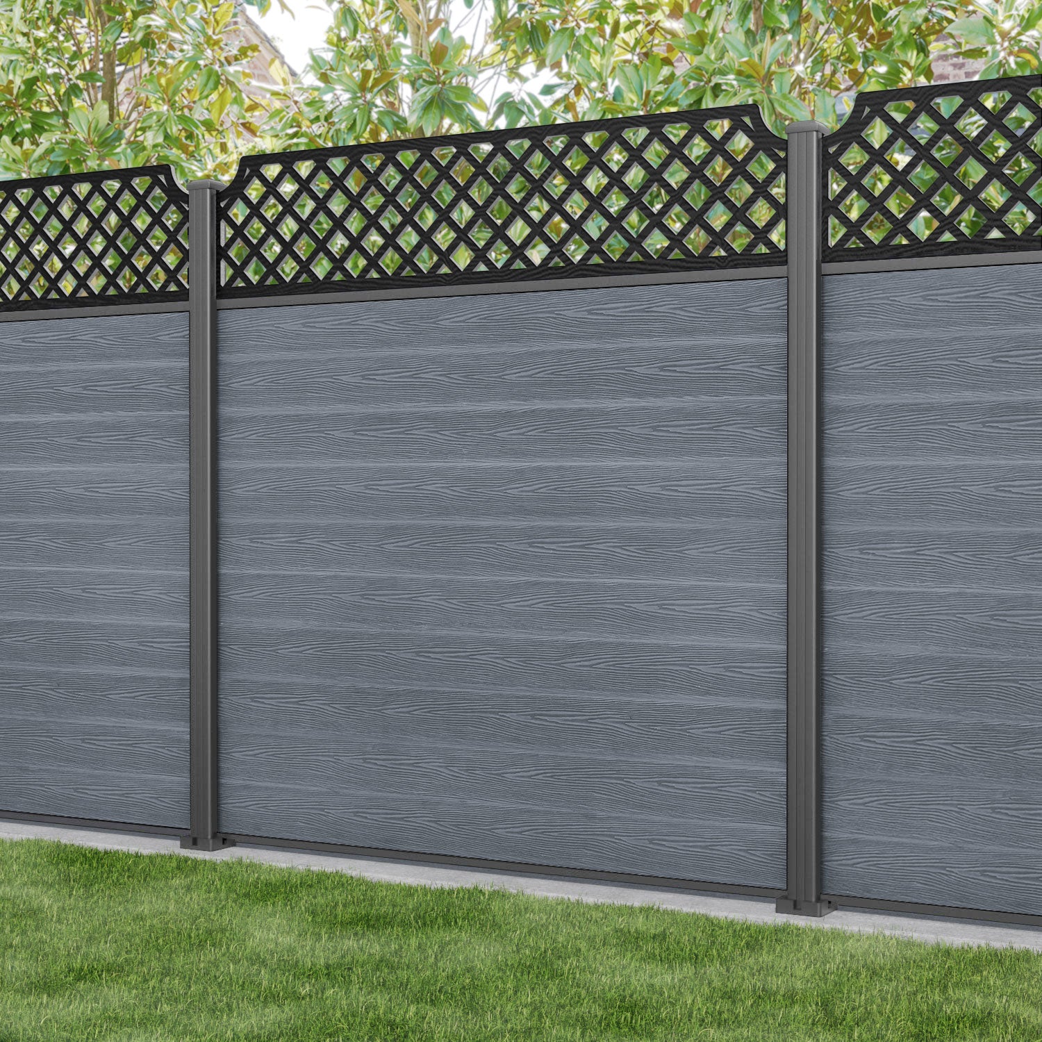 Classic Regal Hive Fence Panel - Anthracite - with our aluminium posts