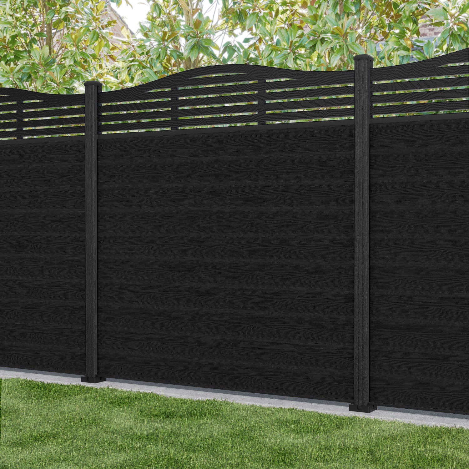 Classic Aspen Curved Top Fence Panel - Black - with our composite posts