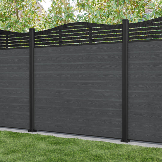 Classic Aspen Curved Top Fence Panel - Dark Grey - with our aluminium posts
