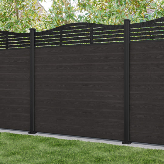 Classic Aspen Curved Top Fence Panel - Dark Oak - with our aluminium posts