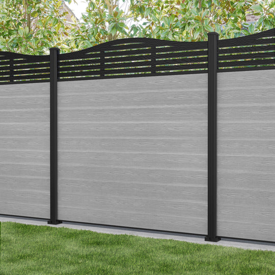 Classic Aspen Curved Top Fence Panel - Light Grey - with our aluminium posts