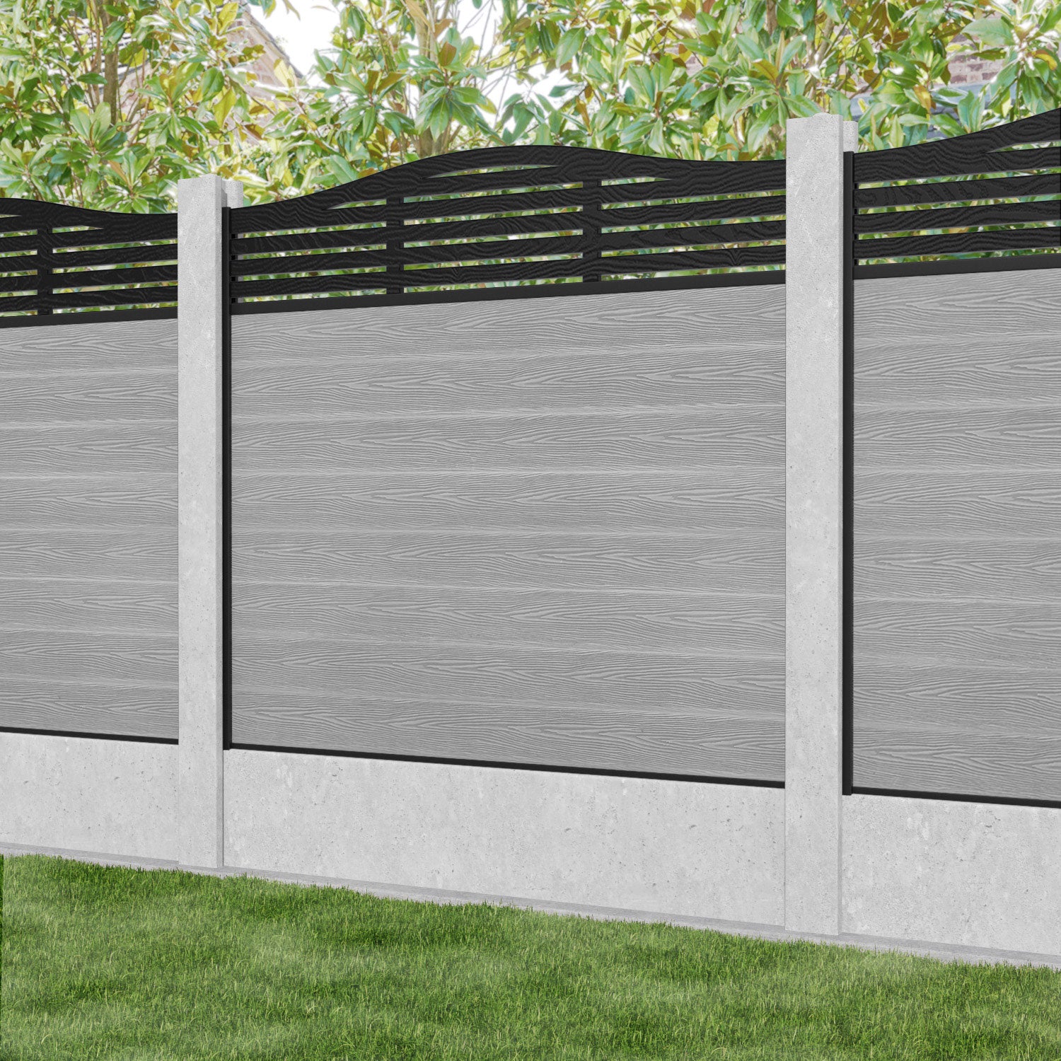 Classic Aspen Curved Top Fence Panel - Light Grey - for existing concrete posts