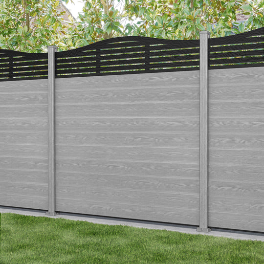 Classic Aspen Curved Top Fence Panel - Light Grey - with our composite posts