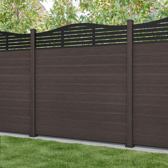 Classic Aspen Curved Top Fence Panel - Mid Brown - with our composite posts