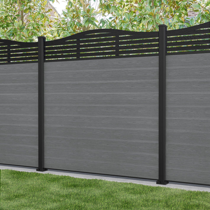Classic Aspen Curved Top Fence Panel - Mid Grey - with our aluminium posts