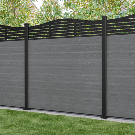 Classic Aspen Curved Top Fence Panel - Mid Grey - with our aluminium posts