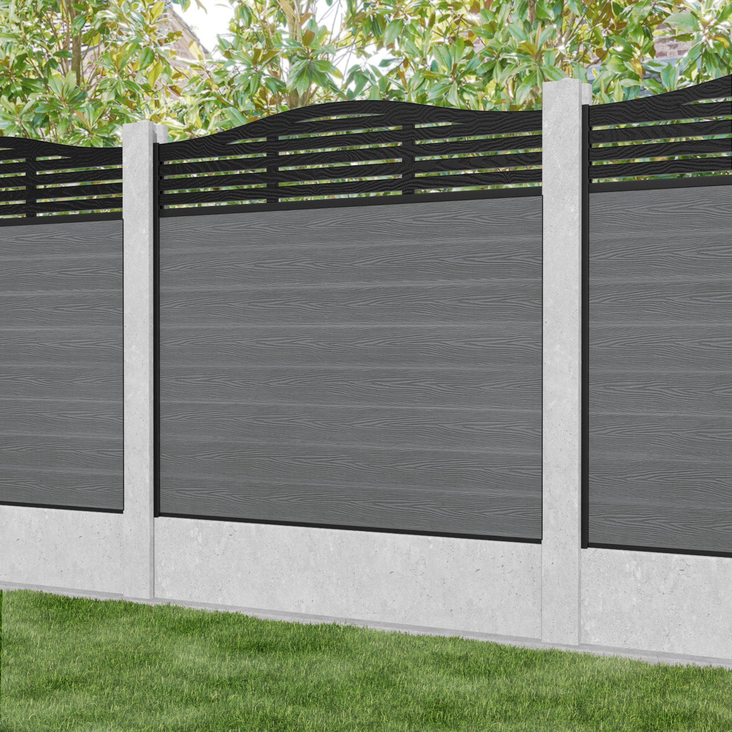 Classic Aspen Curved Top Fence Panel - Mid Grey - for existing concrete posts