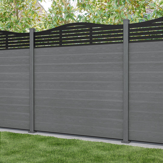 Classic Aspen Curved Top Fence Panel - Mid Grey - with our composite posts