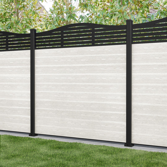 Classic Aspen Curved Top Fence Panel - Light Stone - with our aluminium posts