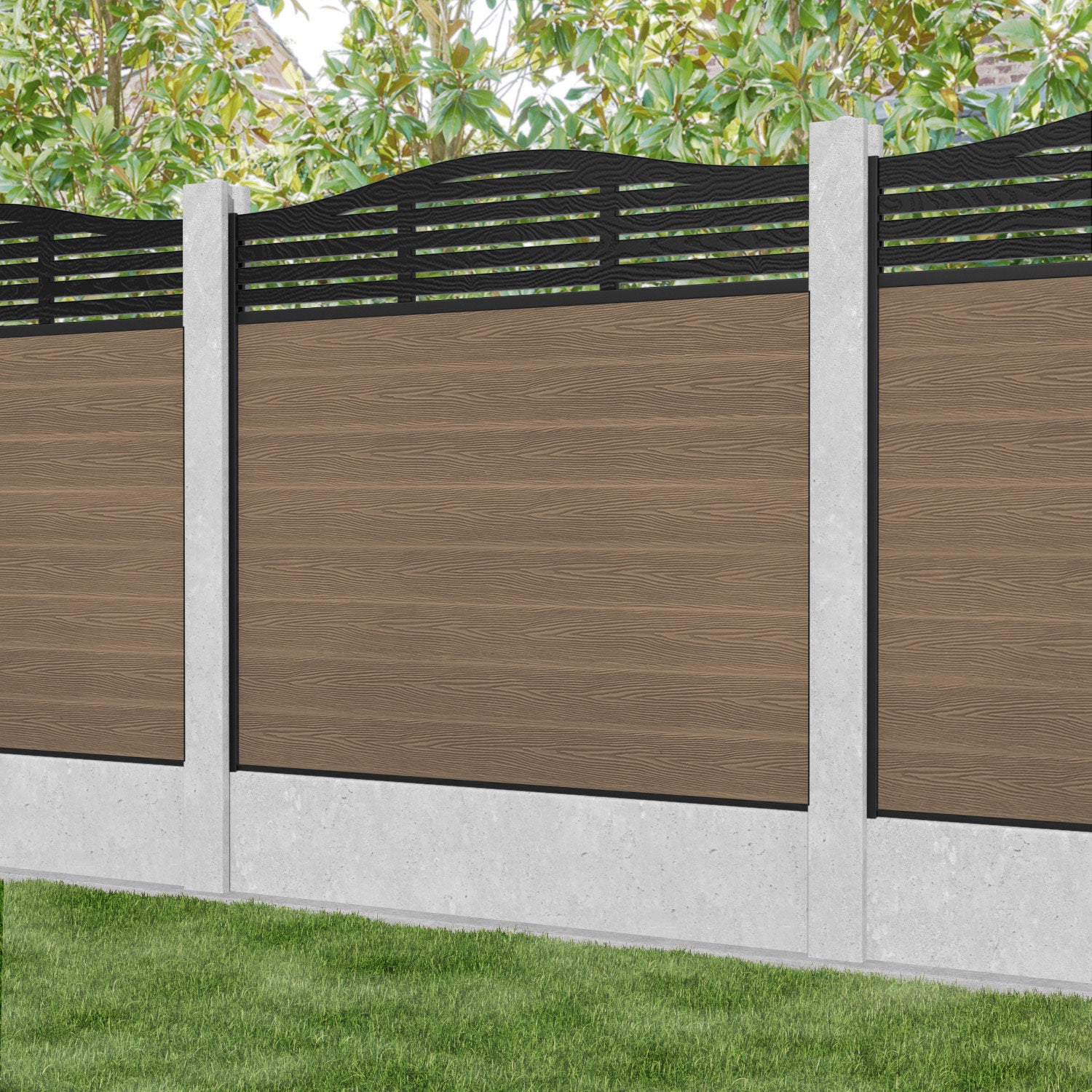 Classic Aspen Curved Top Fence Panel - Teak - for existing concrete posts