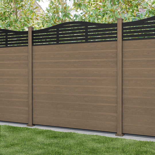 Classic Aspen Curved Top Fence Panel - Teak - with our composite posts