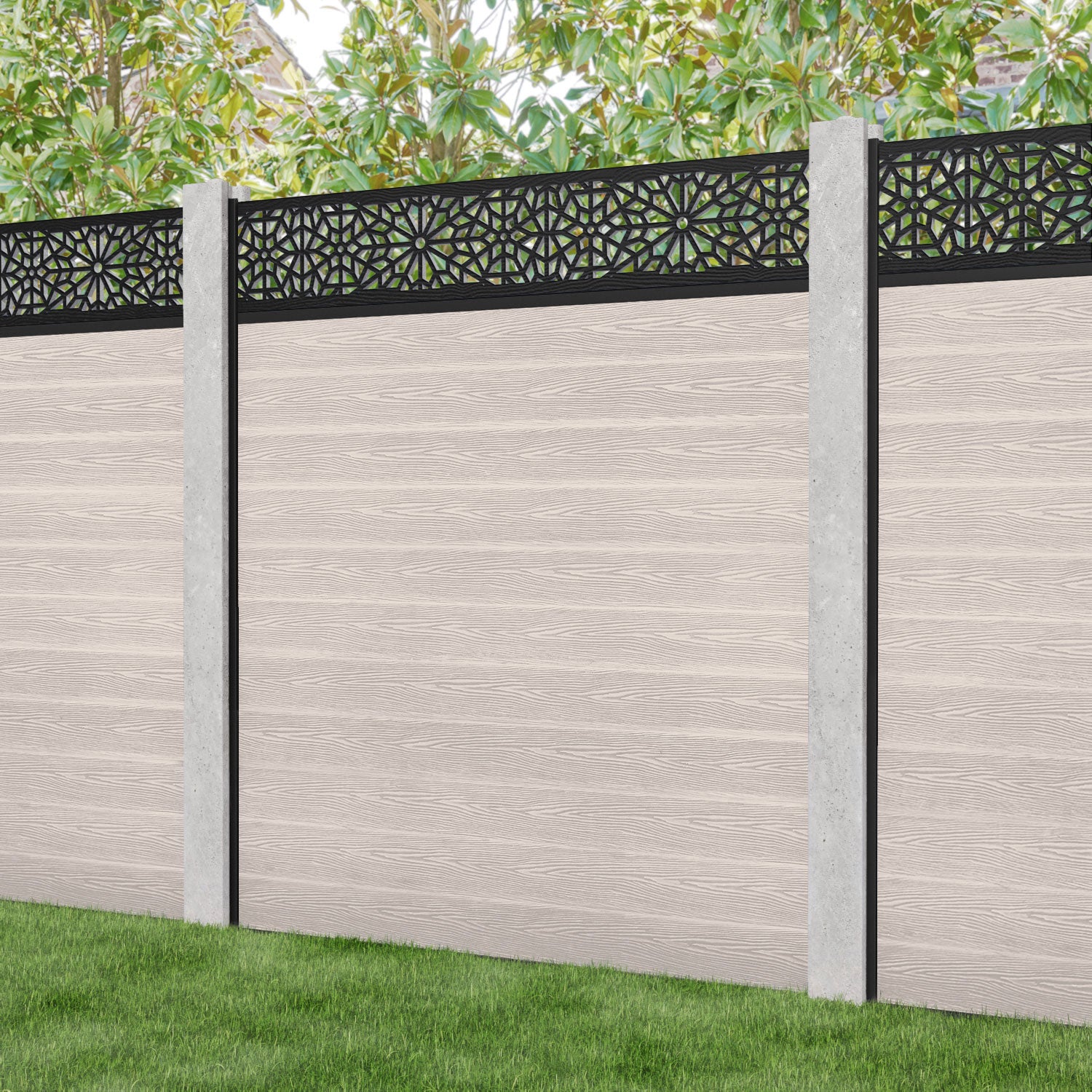 Classic Alnara Fence Panel - Mid Stone - for existing concrete posts