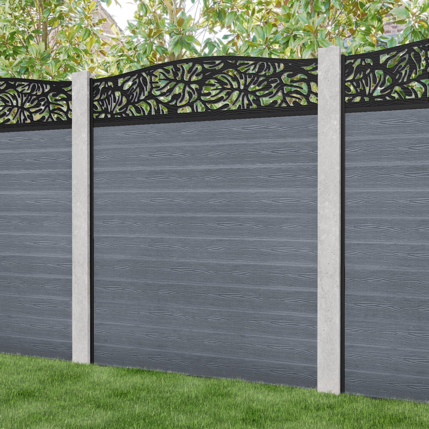 Classic Botanic Curved Top Fence Panel - Anthracite - for existing concrete posts