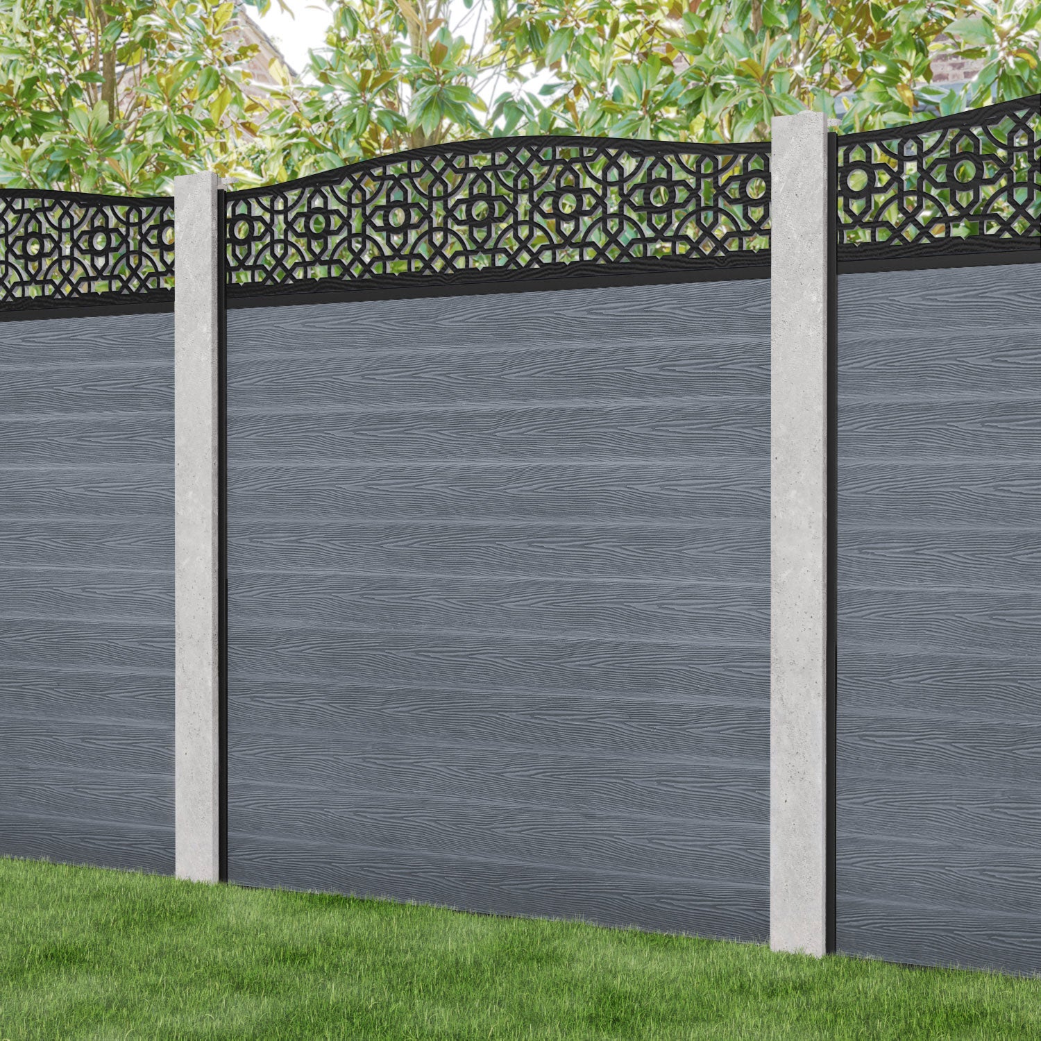 Classic Nabila Curved Top Fence Panel - Anthracite - for existing concrete posts