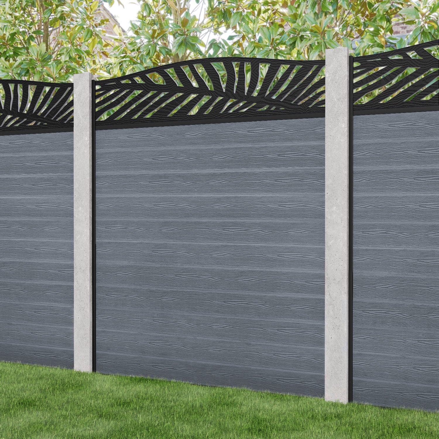 Classic Palm Curved Top Fence Panel - Anthracite - for existing concrete posts
