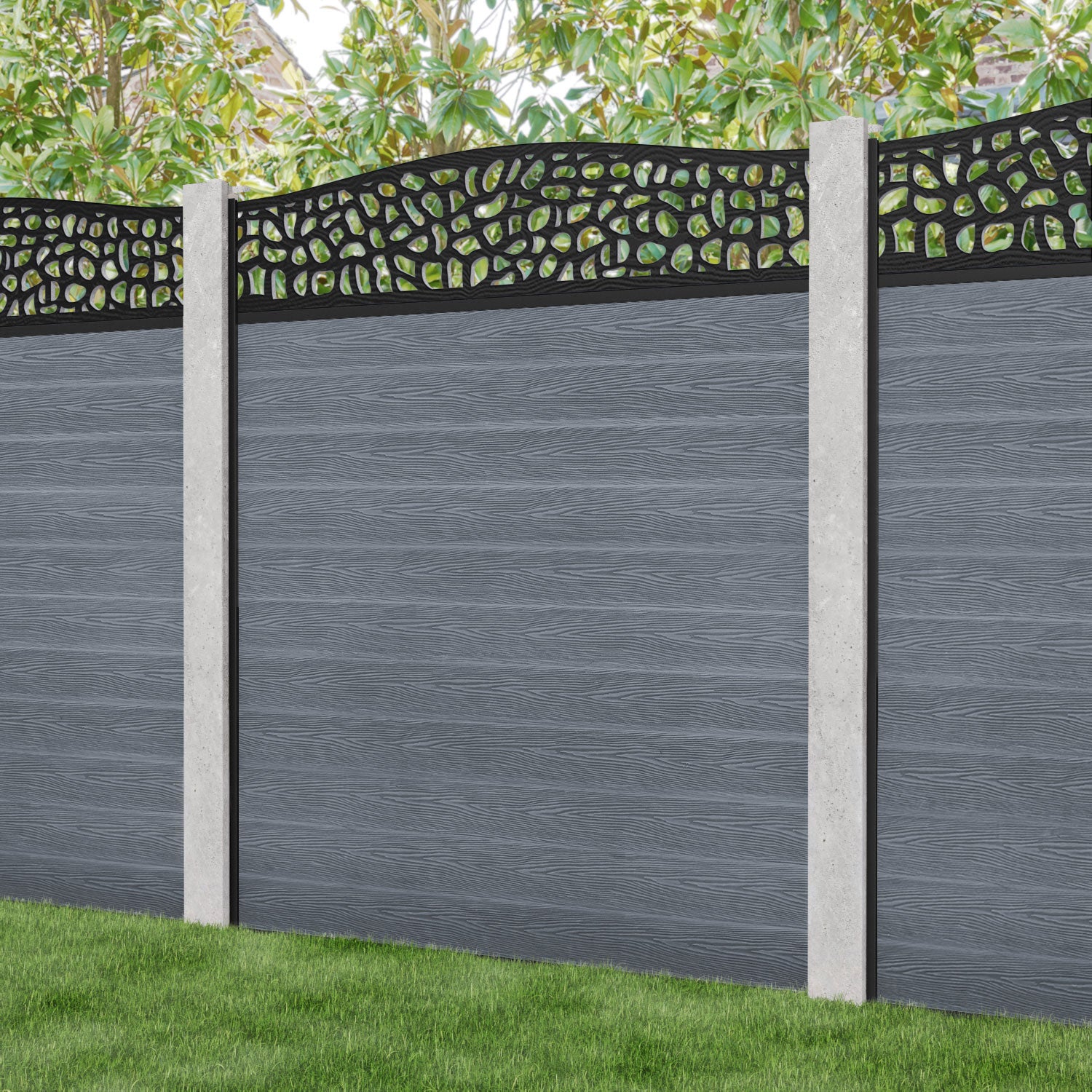 Classic Pebble Curved Top Fence Panel - Anthracite - for existing concrete posts