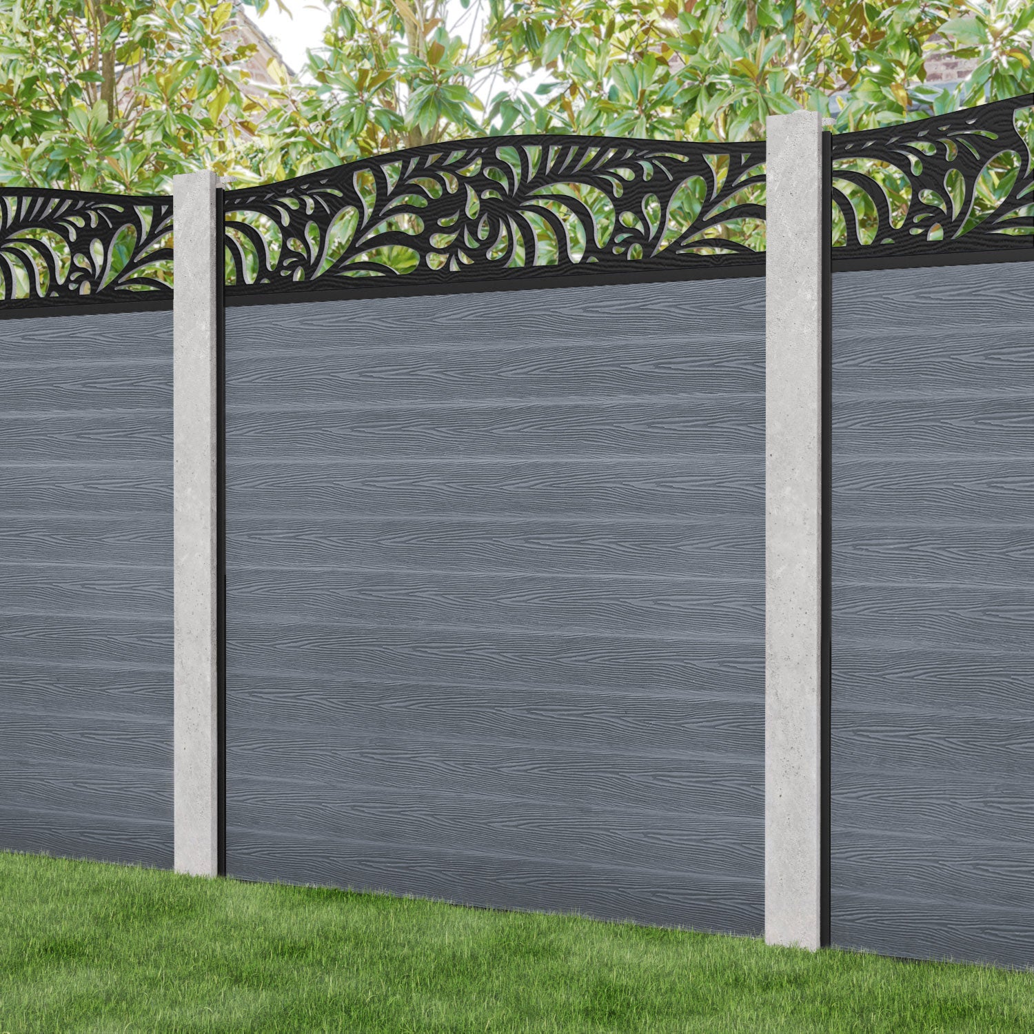 Classic Petal Curved Top Fence Panel - Anthracite - for existing concrete posts