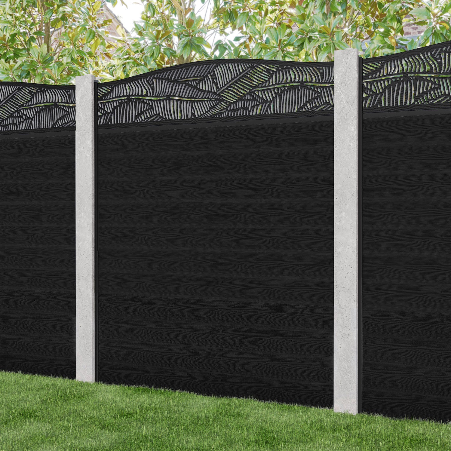 Classic Feather Curved Top Fence Panel - Black - for existing concrete posts