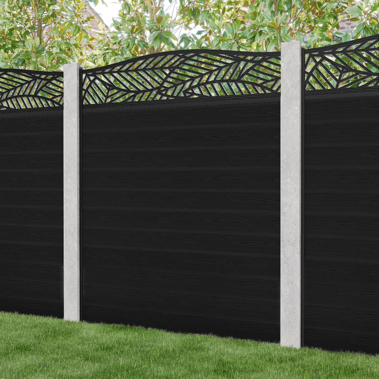 Classic Habitat Curved Top Fence Panel - Black - for existing concrete posts