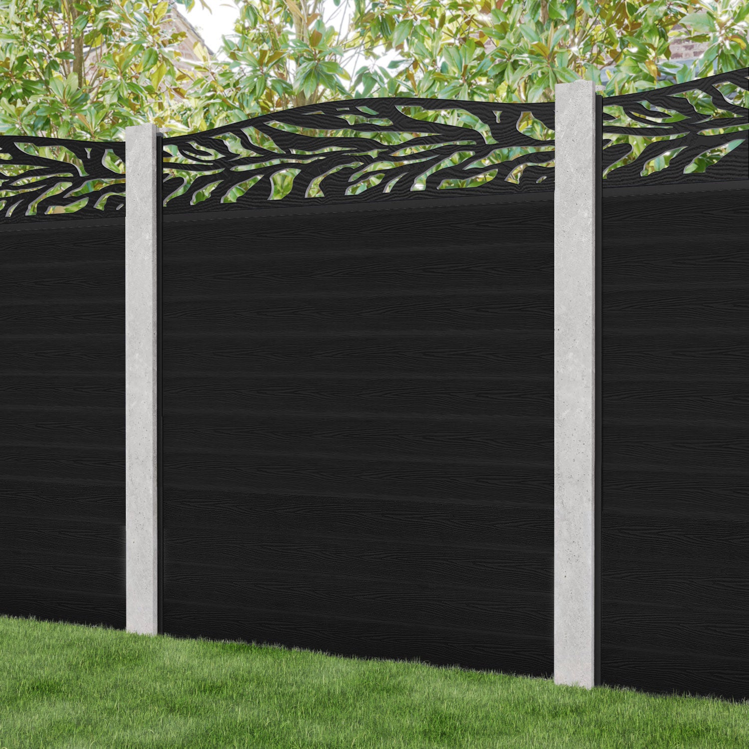Classic Malawi Curved Top Fence Panel - Black - for existing concrete posts