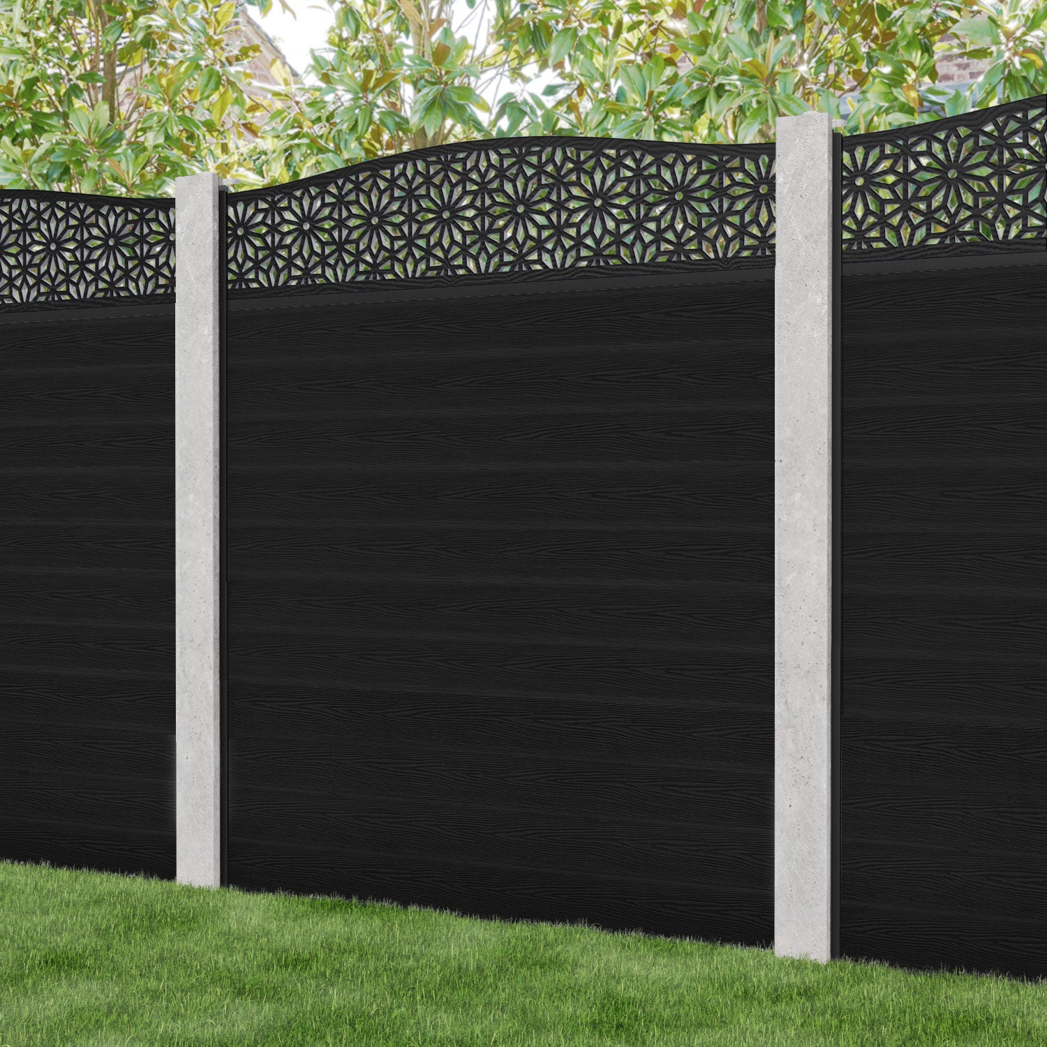 Classic Narwa Curved Top Fence Panel - Black - for existing concrete posts