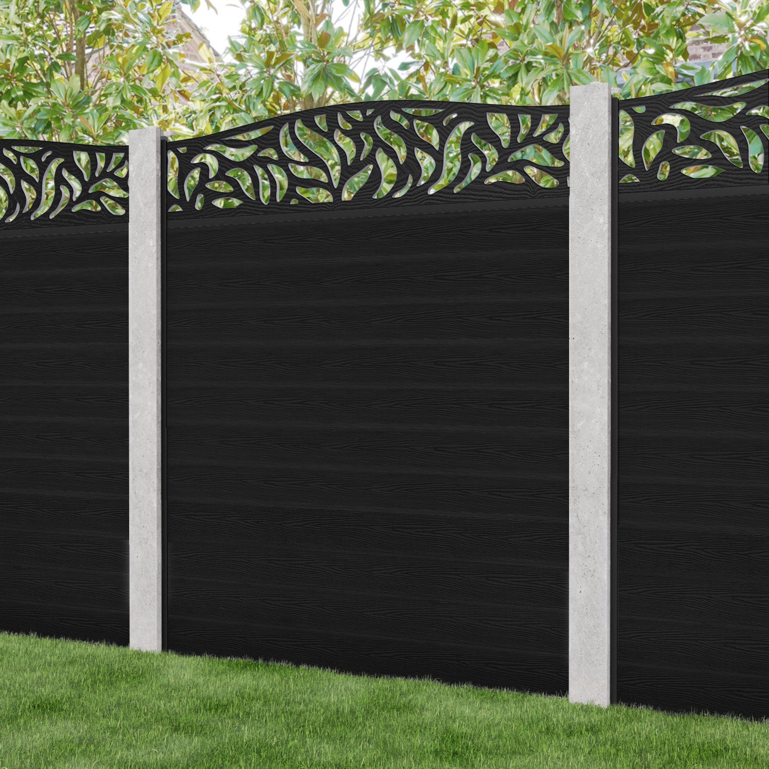 Classic Plume Curved Top Fence Panel - Black - for existing concrete posts