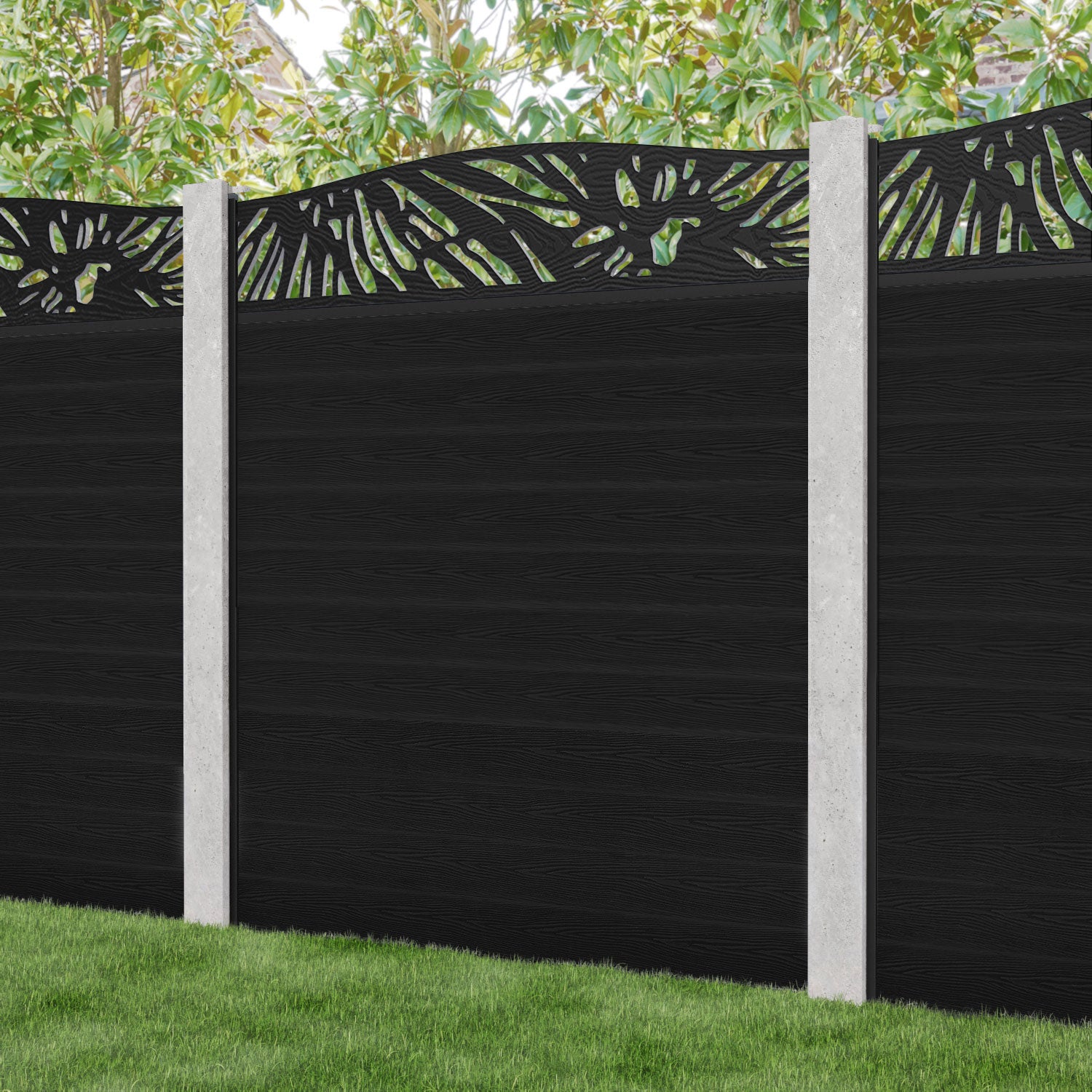 Classic Poppy Curved Top Fence Panel - Black - for existing concrete posts