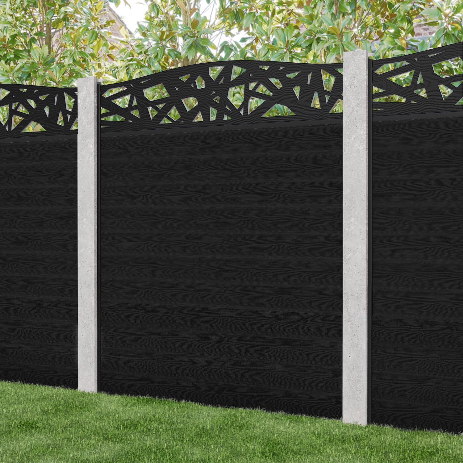 Classic Prism Curved Top Fence Panel - Black - for existing concrete posts