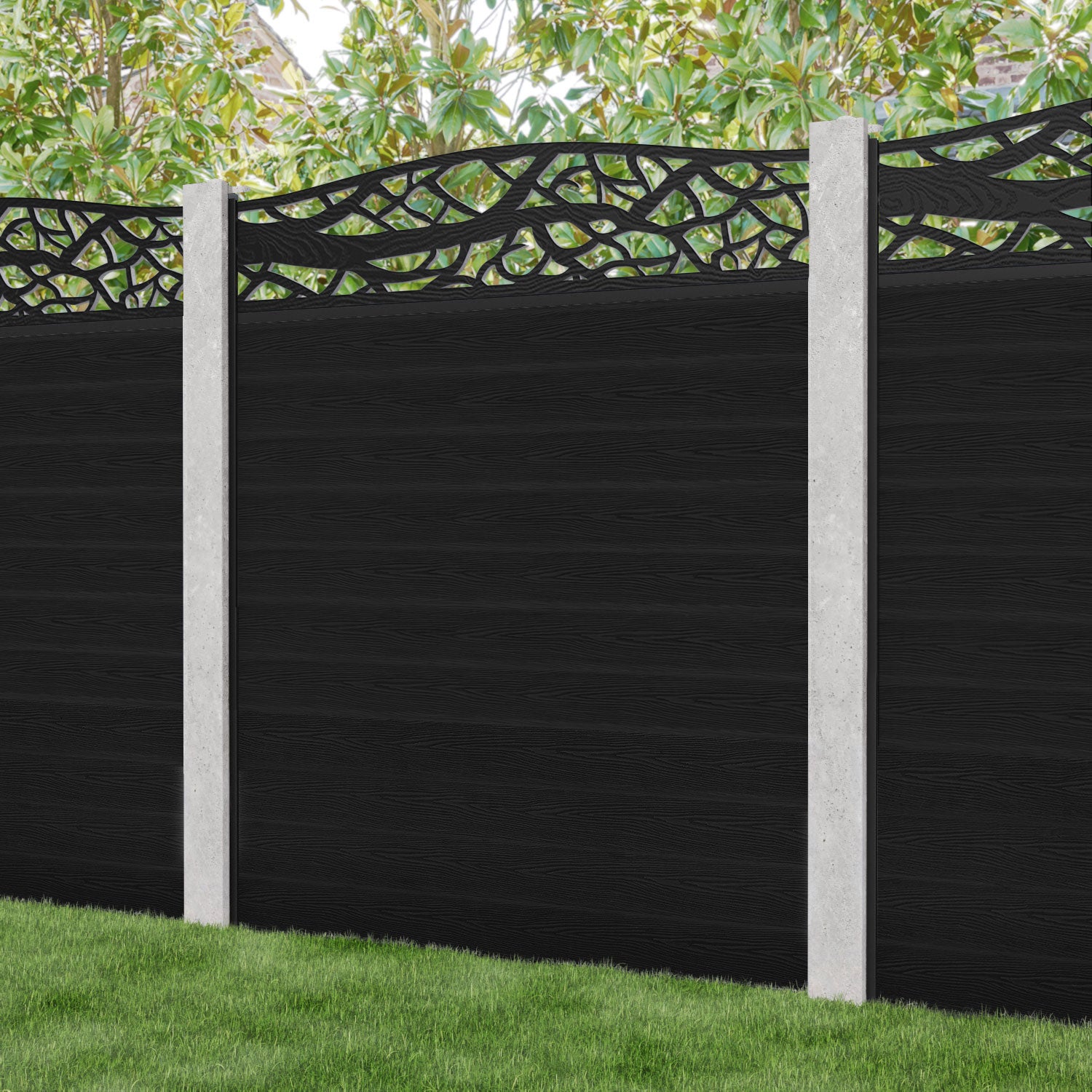 Classic Twilight Curved Top Fence Panel - Black - for existing concrete posts