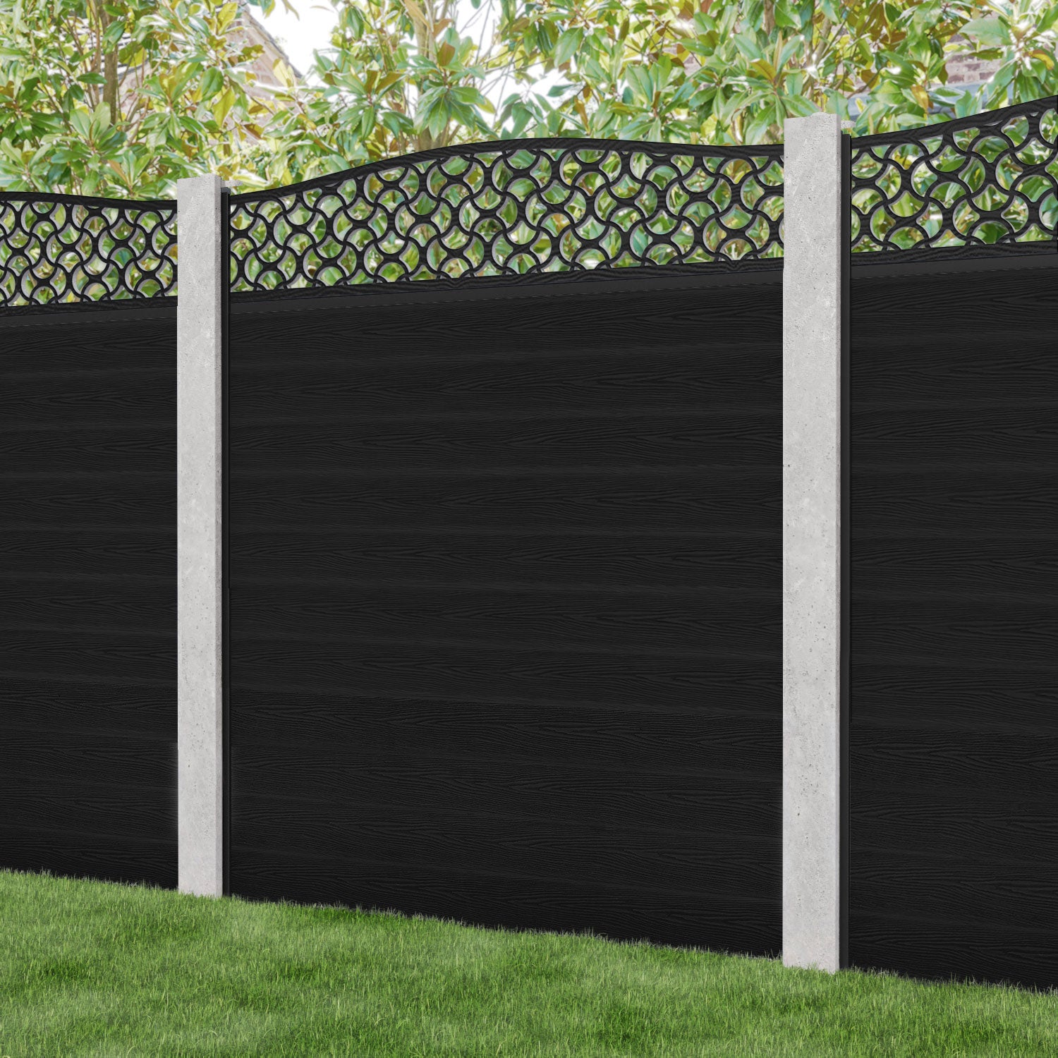 Classic Vida Curved Top Fence Panel - Black - for existing concrete posts