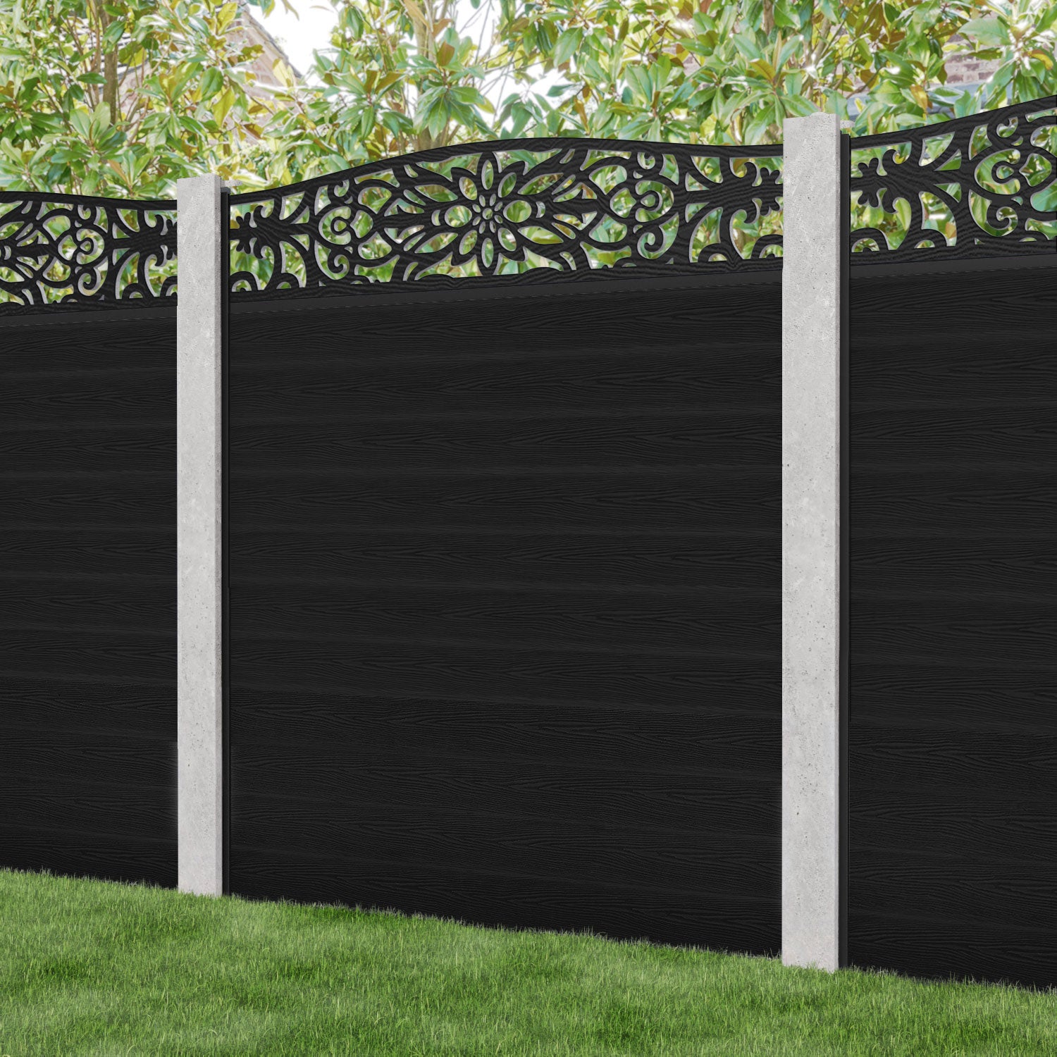Classic Windsor Curved Top Fence Panel - Black - for existing concrete posts