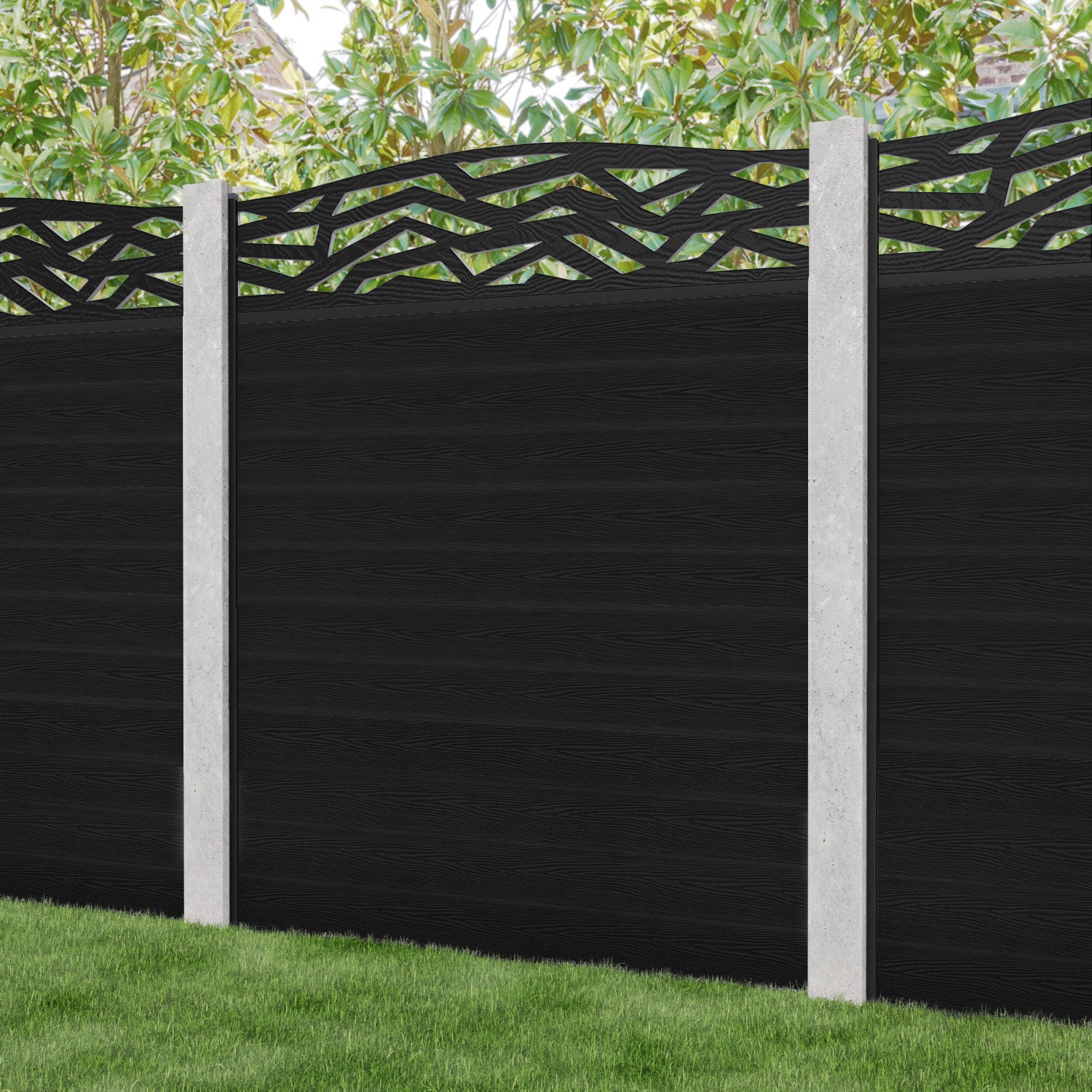 Classic Zenith Curved Top Fence Panel - Black - for existing concrete posts