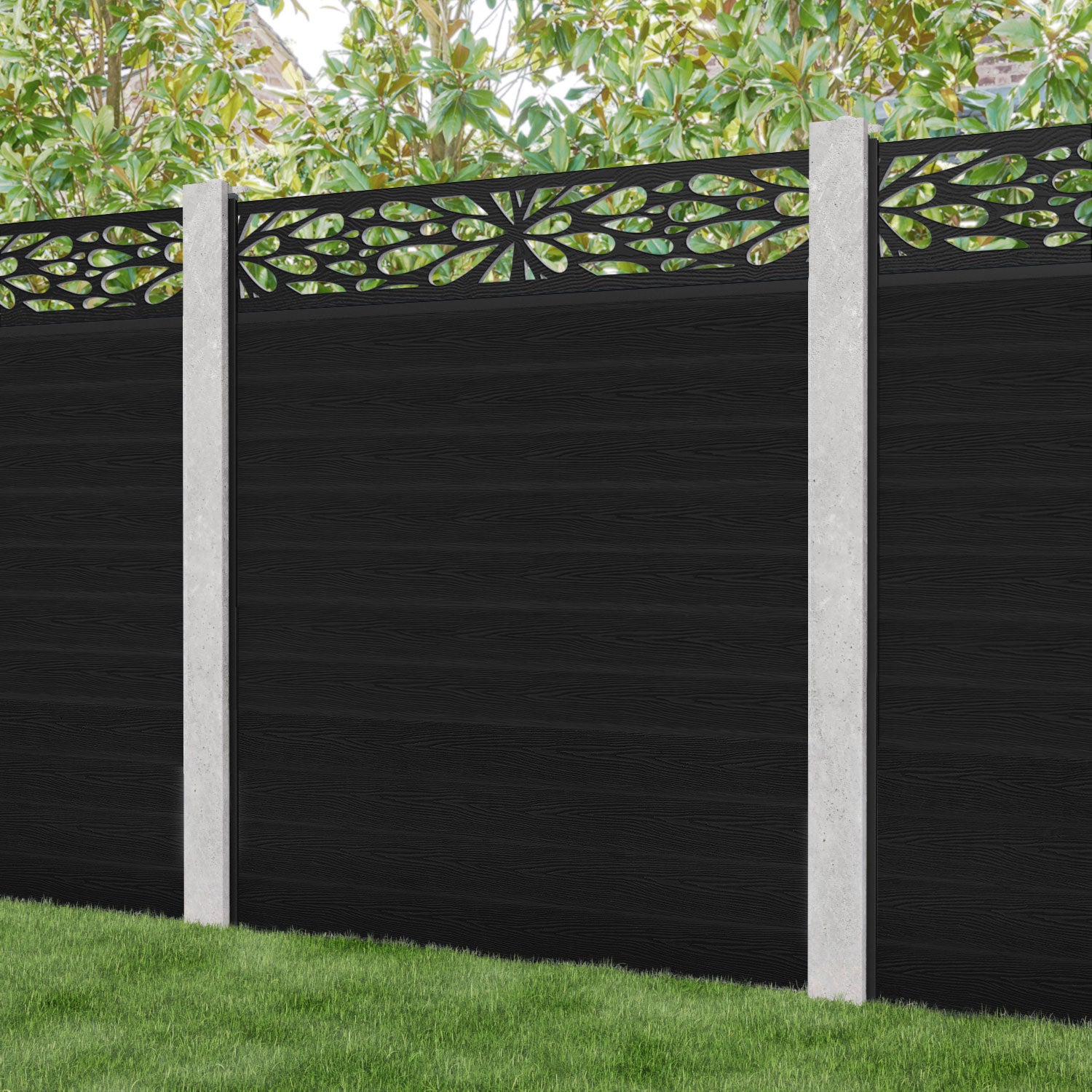 Classic Blossom Fence Panel - Black - for existing concrete posts